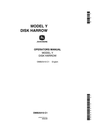 John Deere Model Y Disk Harrow Operator’s Manual Instant Download (Publication No.OMB25410)