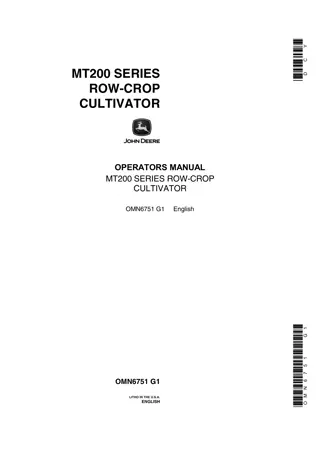 John Deere MT200 Series Row-Crop Cultivator Operator’s Manual Instant Download (Publication No.OMN6751)