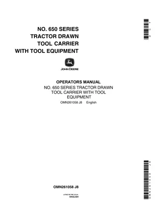 John Deere NO 650 Series Tractor Drawn Tool Carrier With Tool Equipment Operator’s Manual Instant Download (Publication No.OMN261058)
