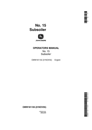 John Deere No.15 Subsoiler Operator’s Manual Instant Download (Publication No.OMW181155)