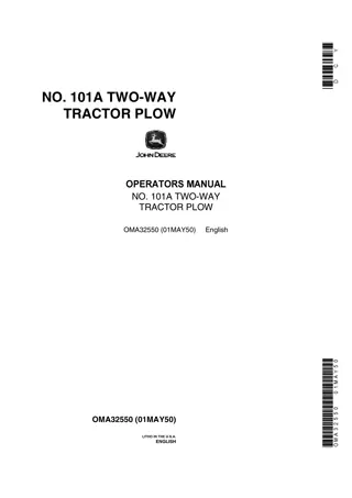 John Deere No.101A Two-Way Tractor Plow Operator’s Manual Instant Download (Publication No.OMA32550)