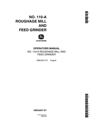 John Deere No.110-A Roughage Mill and Feed Grinder Operator’s Manual Instant Download