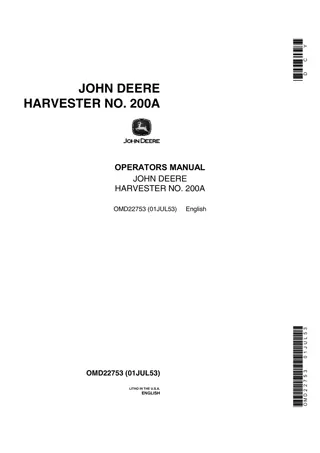 John Deere NO.200A Harvester Operator’s Manual Instant Download (Publication No.OMD22753)