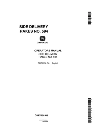 John Deere No.594 Side Delivery Rakes Operator’s Manual Instant Download (Publication No.OME7758)