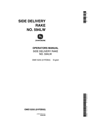 John Deere No.594LW Side Delivery Rake Operator’s Manual Instant Download (Publication No.OME15255)