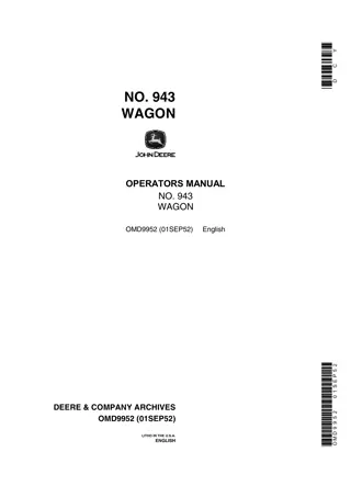 John Deere No.943 Wagon Operator’s Manual Instant Download (Publication No.OMD9952)