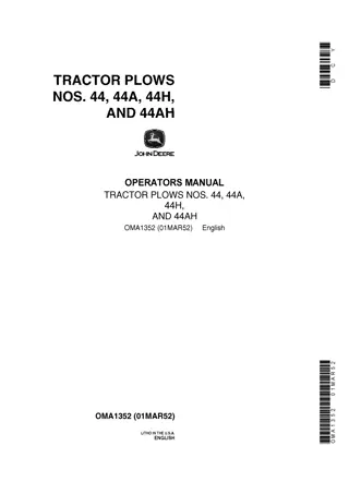 John Deere Nos.44 44A 44H and 44AH Tractor Plows Operator’s Manual Instant Download (Publication No.OMA1352)