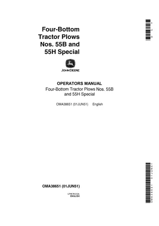 John Deere Nos.55B and 55H Special Four-Bottom Tractor Plows Operator’s Manual Instant Download (Publication No.OMA38651)