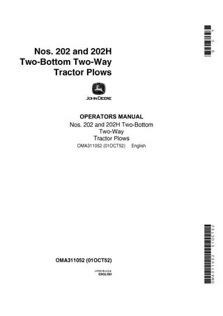 John Deere NOS.202 and 202H Two-Bottom Two-Way Tractor Plows Operator’s Manual Instant Download (Publication No.OMA311052)