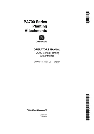 John Deere PA700 Series Planting Attachments Operator’s Manual Instant Download (Publication No.OMA13445)