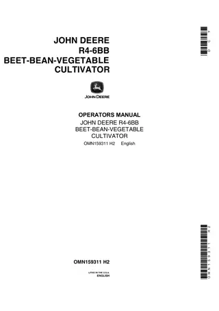 John Deere R4-6BB Beet-Bean-Vegetable Cultivator Operator’s Manual Instant Download (Publication No.OMN159311)