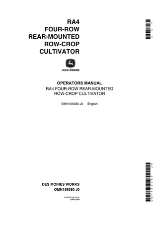 John Deere RA4 Four-Row Rear-Mounted Row-Crop Cultivator Operator’s Manual Instant Download (Publication No.OMN159380)