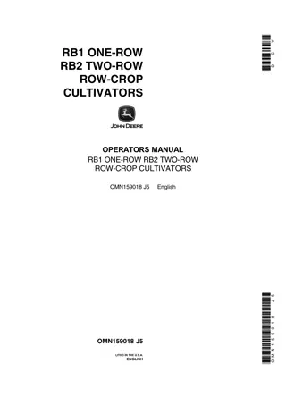 John Deere RB1 One-Row RB2 Two-Row Row-Crop Cultivators Operator’s Manual Instant Download (Publication No.OMN159018)