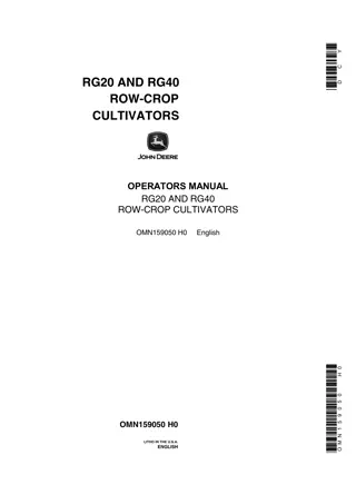 John Deere RG20 and RG40 Row-Crop Cultivators Operator’s Manual Instant Download (Publication No.OMN159050)