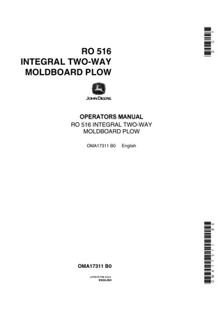 John Deere RO 516 Integral Two-Way Moldboard Plow Operator’s Manual Instant Download (Publication No.OMA17311)