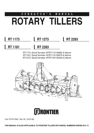 John Deere RT1173 RT1273 RT1181 RT2283 RT2293 Rotary Tillers Operator’s Manual Instant Download (Publication No. 5MHF07011069)