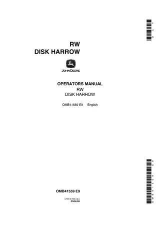 John Deere RW Disk Harrow Operator’s Manual Instant Download (Publication No.OMB41559)