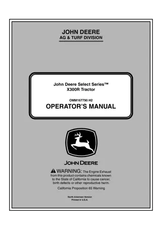 John Deere Select Series™ X300R Tractor Operator’s Manual Instant Download (PIN250001-) (Publication No.OMM167790)