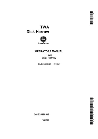 John Deere TWA Disk Harrow Operator’s Manual Instant Download (Publication No.OMB25389)