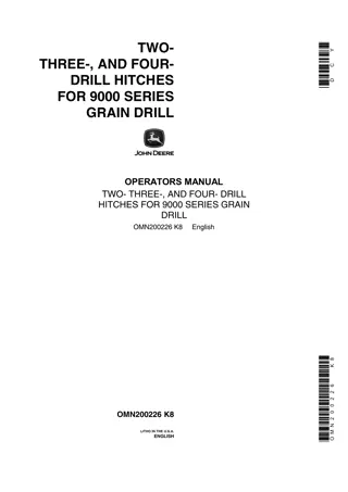 John Deere Two- Three- and Four- Drill Hitches for 9000 Series Grain Drill Operator’s Manual Instant Download (Publication No.OMN200226)