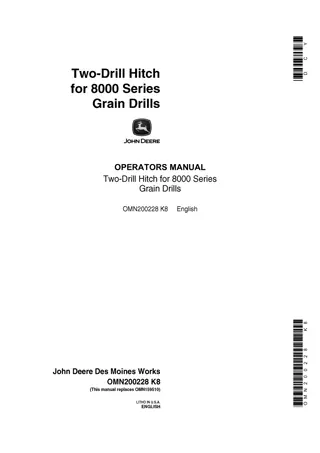 John Deere Two-Drill Hitch for 8000 Series Grain Drills Operator’s Manual Instant Download (Publication No.OMN200228)