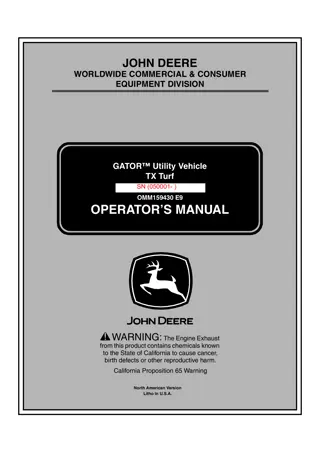 John Deere TX Turf GATOR™ Utility Vehicle Operator’s Manual Instant Download (PIN050001-) (Publication No.OMM159430)