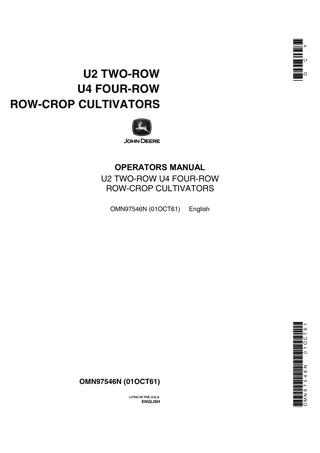 John Deere U2 Two-Row U4 Four-Row Row-Crop Cultivators Operator’s Manual Instant Download (Publication No.OMN97546N)