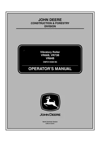 John Deere VR66B VR73B VR84B Vibratory Roller Operator’s Manual Instant Download (Publication No.OMT214500)