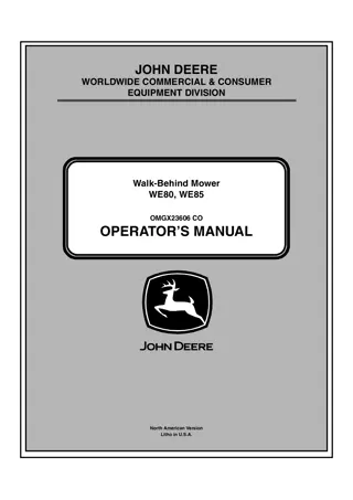 John Deere WE80 WE85 Walk-Behind Mower Operator’s Manual Instant Download (PIN010001-) (Publication No.OMGX23606)