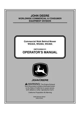 John Deere WG32A  WG36A  WG48A Commercial Walk Behind Mower Operator’s Manual Instant Download (PIN010001-) (Publication No.OMTCU30940)