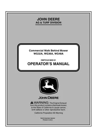 John Deere WG32A  WG36A  WG48A Commercial Walk Behind Mower Operator’s Manual Instant Download (PIN030001-) (Publication No.OMTCU31829)