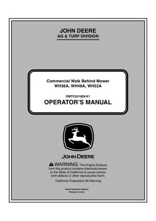 John Deere WH36A  WH48A  WH52A Commercial Walk Behind Mower Operator’s Manual Instant Download (PIN030001-) (Publication No.OMTCU31828)