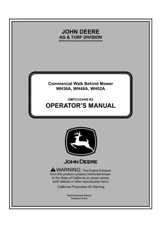 John Deere WH36A WH48A WH52A Commercial Walk Behind Mower Operator’s Manual Instant Download (PIN040001-) (Publication No.OMTCU33440)