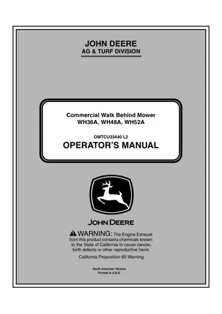 John Deere WH36A WH48A WH52A Commercial Walk Behind Mower Operator’s Manual Instant Download (PIN040001-)