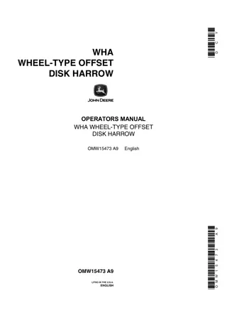 John Deere WHA Wheel-Type Offset Disk Harrow Operator’s Manual Instant Download (Publication No.OMW15473)