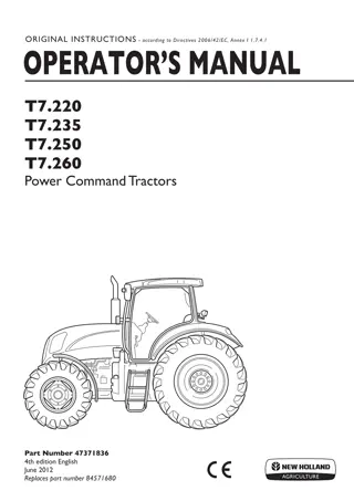 New Holland T7.220 T7.235 T7.250 T7.260 Power Command Tractors Operator’s Manual Instant Download (Publication No.47371836)