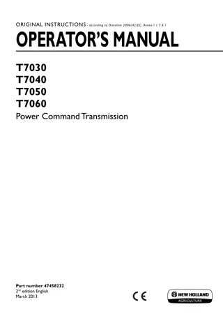 New Holland T7030 T7040 T7050 T7060 Power Command Transmission Operator’s Manual Instant Download (Publication No.47458232)