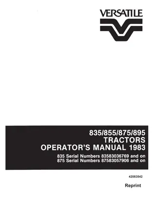 Versatile 835 855 875 895 Tractors Operator’s Manual Instant Download (Publication No.42083542)