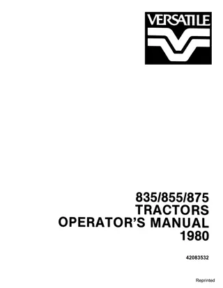 Versatile 835 855 875 Tractors Operator’s Manual Instant Download (Publication No.42083532)