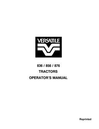 Versatile 836 856 876 Tractors Operator’s Manual Instant Download (Publication No.42083632)