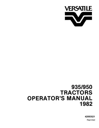 Versatile 935 950 Tractors Operator’s Manual Instant Download (Publication No.42093521)