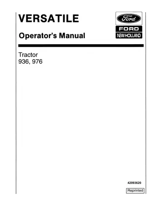 Versatile 936 976 Tractor Operator’s Manual Instant Download (Publication No.42093620)