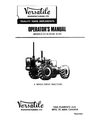 Versatile D118 D145 G125 4-Wheel Drive Tractor Operator’s Manual Instant Download (Publication No.42011830)