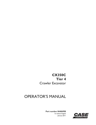 CASE CX350C TIER 4 CRAWLER EXCAVATOR Operator Manual Instant Download