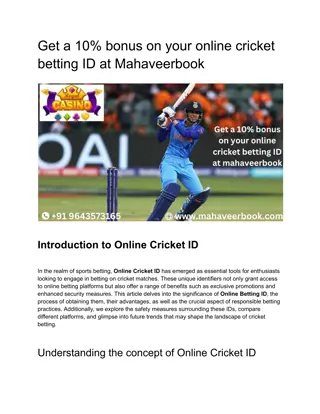 At Mahaveerbook, receive a 10% bonus on your ID for online cricket betting