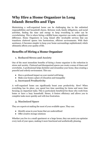 Why Hire a Home Organizer in Long Island_ Benefits and Tips