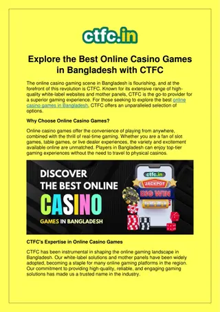 Elevate Your Gaming: Best Online Casino Games in Bangladesh by CTFC