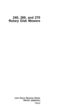 John Deere 240, 260 and 270 Rotary Disk Mowers Service Repair Manual Instant Download (tm1367)