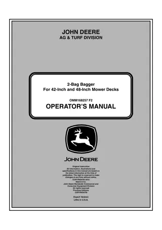 John Deere 2-Bag Bagger for 42-Inch and 48-Inch Mower Decks Operator’s Manual Instant Download (Publication No.OMM168257)