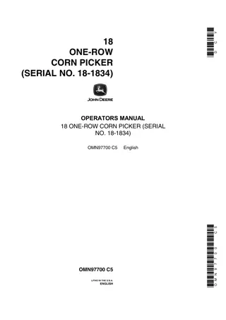 John Deere 18 One-Row Corn Picker Operator’s Manual Instant Download (PIN18-1834) (Publication No.OMN97700)